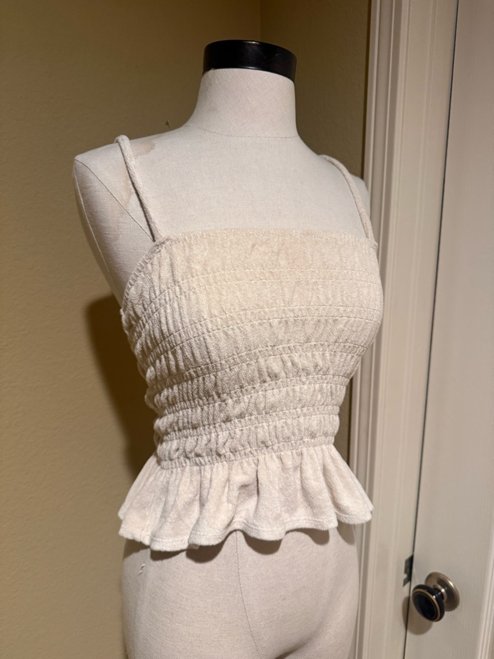 H&M Cream Smocked Peplum Camisole